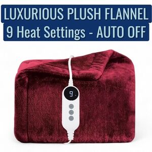 Luxurious Plush Fleece 9 Heat Settings Auto Off‎ Throw Blanket Red Skin Friendly
